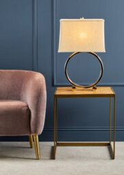 Orsina Circlet Table Lamp With Polished Silver Metal Base, Round Triple Circle Design, Fabric Drum Shade - thumbnail 2