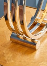 Orsina Circlet Table Lamp With Polished Silver Metal Base, Round Triple Circle Design, Fabric Drum Shade - thumbnail 3