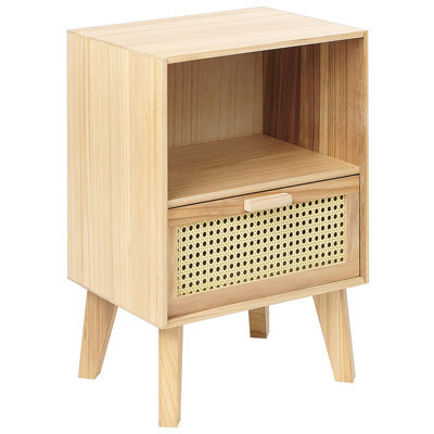 Beliani 1 Drawer Bedside Table Seney Paulownia Wood Light Brown - image 1