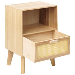 Beliani 1 Drawer Bedside Table Seney Paulownia Wood Light Brown - thumbnail 4