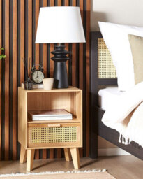 Beliani 1 Drawer Bedside Table Seney Paulownia Wood Light Brown - thumbnail 2