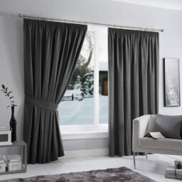 Ameha Dark Grey 230 Gsm Plain Thermal Insulated Energy Efficient Blackout Pencil Pleat Curtain Pair 90''x72'' Home Decor Uk - thumbnail 6