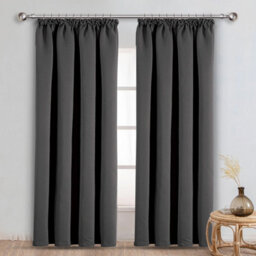 Ameha Dark Grey 230 Gsm Plain Thermal Insulated Energy Efficient Blackout Pencil Pleat Curtain Pair 90''x72'' Home Decor Uk - thumbnail 2