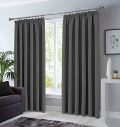 Ameha Dark Grey 230 Gsm Plain Thermal Insulated Energy Efficient Blackout Pencil Pleat Curtain Pair 90''x72'' Home Decor Uk - thumbnail 4
