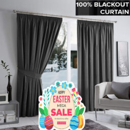 Ameha Dark Grey 230 Gsm Plain Thermal Insulated Energy Efficient Blackout Pencil Pleat Curtain Pair 90''x72'' Home Decor Uk - thumbnail 1
