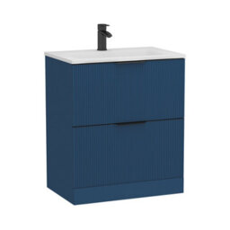 Royal Bathrooms Evora 700mm Midnight Blue Fluted Floor Standing Bathroom Vanity Unit 2 Drawer Cabinet With Stone Basin & Matt Black Handles - thumbnail 8