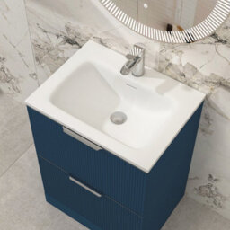 Royal Bathrooms Evora 700mm Midnight Blue Fluted Floor Standing Bathroom Vanity Unit 2 Drawer Cabinet With Stone Basin & Matt Black Handles - thumbnail 5