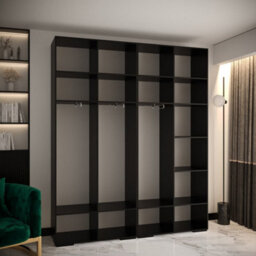 Arte Manhattan Iv Modern Spacious Black Hinged Door Wardrobe W2000mm H2370mm D470mm - 4 Doors, 20 Shelves - thumbnail 7