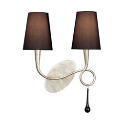 Luminosa Lighting Luminosa Paola Wall Lamp 2 Light E14, Silver Painted With Black Shades & Black Glass Droplets - thumbnail 1