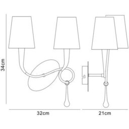 Luminosa Lighting Luminosa Paola Wall Lamp 2 Light E14, Silver Painted With Black Shades & Black Glass Droplets - thumbnail 7