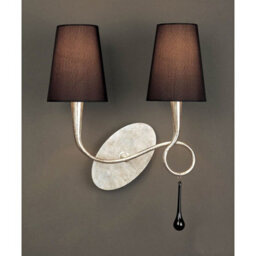 Luminosa Lighting Luminosa Paola Wall Lamp 2 Light E14, Silver Painted With Black Shades & Black Glass Droplets - thumbnail 2