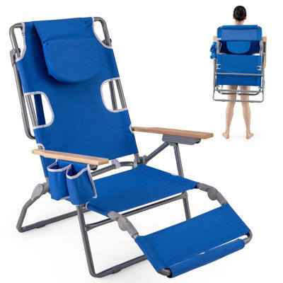 Gainoom 3-In-1 Foldable Navy Beach Chair Portable Reclining Lounger W/ Portable Reclining Lounger - image 1