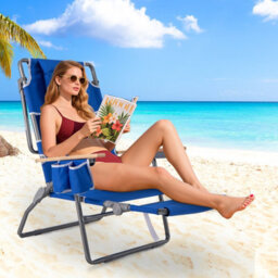 Gainoom 3-In-1 Foldable Navy Beach Chair Portable Reclining Lounger W/ Portable Reclining Lounger - thumbnail 3