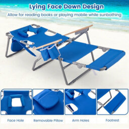Gainoom 3-In-1 Foldable Navy Beach Chair Portable Reclining Lounger W/ Portable Reclining Lounger - thumbnail 7