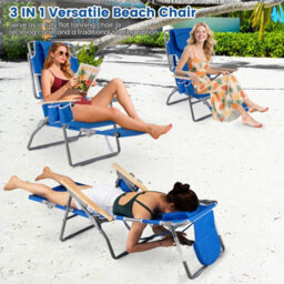 Gainoom 3-In-1 Foldable Navy Beach Chair Portable Reclining Lounger W/ Portable Reclining Lounger - thumbnail 5