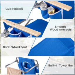 Gainoom 3-In-1 Foldable Navy Beach Chair Portable Reclining Lounger W/ Portable Reclining Lounger - thumbnail 8