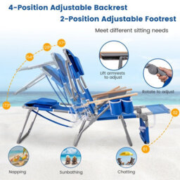 Gainoom 3-In-1 Foldable Navy Beach Chair Portable Reclining Lounger W/ Portable Reclining Lounger - thumbnail 6