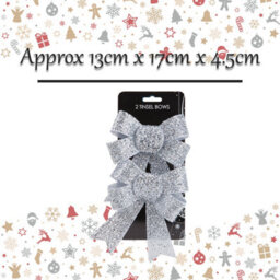 Tinsel Bows Christmas Decoration X 2 13Cm X 17Cm X 4. 5Cm Silver - thumbnail 2