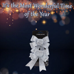 Tinsel Bows Christmas Decoration X 2 13Cm X 17Cm X 4. 5Cm Silver - thumbnail 3