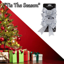 Tinsel Bows Christmas Decoration X 2 13Cm X 17Cm X 4. 5Cm Silver - thumbnail 6
