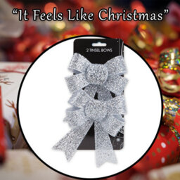 Tinsel Bows Christmas Decoration X 2 13Cm X 17Cm X 4. 5Cm Silver - thumbnail 7