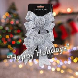 Tinsel Bows Christmas Decoration X 2 13Cm X 17Cm X 4. 5Cm Silver - thumbnail 4