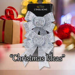 Tinsel Bows Christmas Decoration X 2 13Cm X 17Cm X 4. 5Cm Silver - thumbnail 5