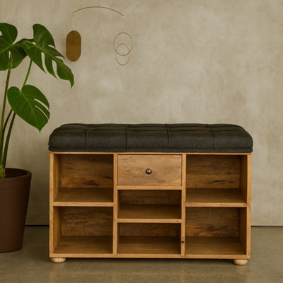 Wyld Haus Palermo Shoe Bench With Black Tweed Seat, Drawer And 6 Shelves - image 1