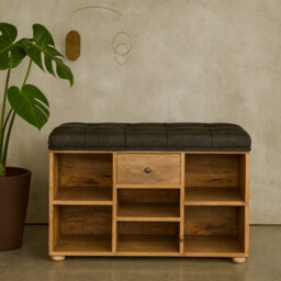 Wyld Haus Palermo Shoe Bench With Black Tweed Seat, Drawer And 6 Shelves - thumbnail 1