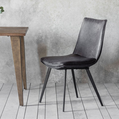 Xample Gallery Hinks Grey Faux Leather Dining Chairs, 2 Pack - Vintage Look, Matt Black Metal Frame, Padded Seat, Modern Accent Chairs - image 1