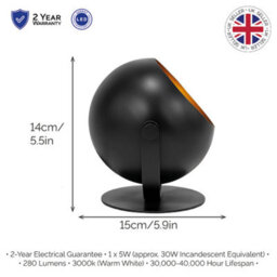 Happy Homewares Modern Adjustable Matt Black Projector Led Table/floor Uplighter With Gold Inner - thumbnail 2