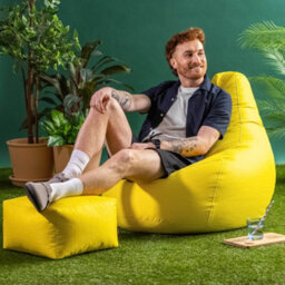 Icon Dalton Adults High Back  Indoor Outdoor Bean Bag Chair & Footstool Pouffe Yellow - thumbnail 2