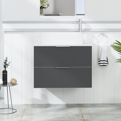Royal Bathrooms Evora 700mm Graphite Grey Fluted Wall Hung Countertop Vanity Unit 2 Drawer With Peak Basin - image 1