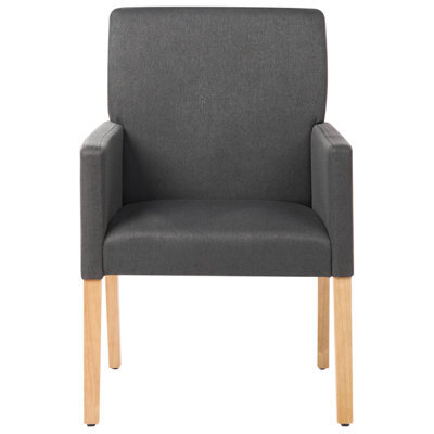 Wyld And Coco Grey Fabric Dining Chair With Arms And Rubberwood Legs Elegant Upholstered Seat - image 1