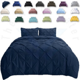 TheWhiteWater Limited Pintuck Duvet Cover Set + Matching Pillowcases, Hand Stitches Quilt Bedding Set - Navy - thumbnail 1