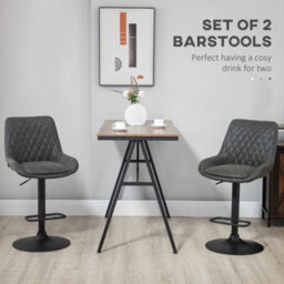 Homcom Pu Leather Padded Bar Stools Set Of 2 With Metal Base, Grey - thumbnail 4