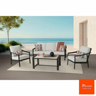 Xample Agio Stinsley 4-Piece Outdoor Deep Seating Set Aluminium Frames, Sintered Stone Coffee Table, Sunbrella Cushions + Cover - image 1