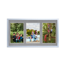 AK Frames 40X20Cm Silver Sleek Multi Photo Frame With Mid Grey Mount - Holds 3 Apertures (3X) 6X4 Photos - thumbnail 1