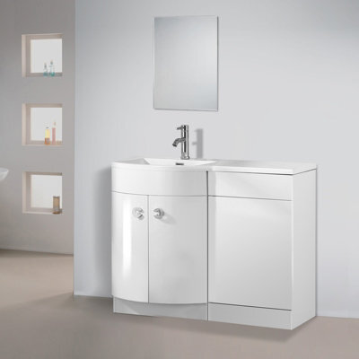 Nes Home Bathroom D Shape White Basin Vanity Wc Unit Cabinet 1100 Left Hand - image 1