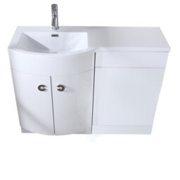 Nes Home Bathroom D Shape White Basin Vanity Wc Unit Cabinet 1100 Left Hand - thumbnail 4