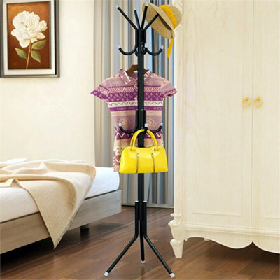 Black Coat Stand Coat Hat Jacket Umbrella Floor Standing Rack Clothes Hanger 14 Hooks - image 1