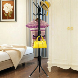 Black Coat Stand Coat Hat Jacket Umbrella Floor Standing Rack Clothes Hanger 14 Hooks