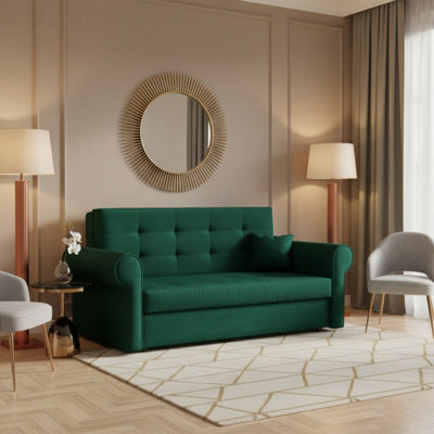 Viva Iii Sofa Bed With Sleeping Function And Storage Polyurethane Foam Wave Spring Metal Legs 168X85X98Cm Green - image 1