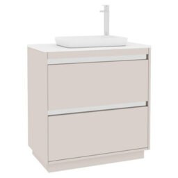 Royal Bathrooms Orion 800mm Warm Taupe Floor Standing Plain White Countertop Vanity Unit 2 Drawer With Qubix Basin & Chrome Accent Trim - thumbnail 6