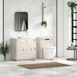 Royal Bathrooms Orion 800mm Warm Taupe Floor Standing Plain White Countertop Vanity Unit 2 Drawer With Qubix Basin & Chrome Accent Trim - thumbnail 3