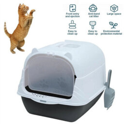 Hooded Large Cat Litter Box With Flap Door & Scoop