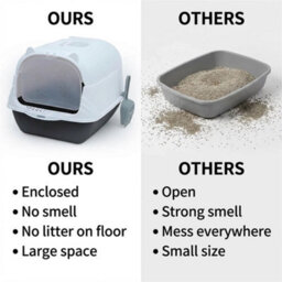 Hooded Large Cat Litter Box With Flap Door & Scoop - thumbnail 4