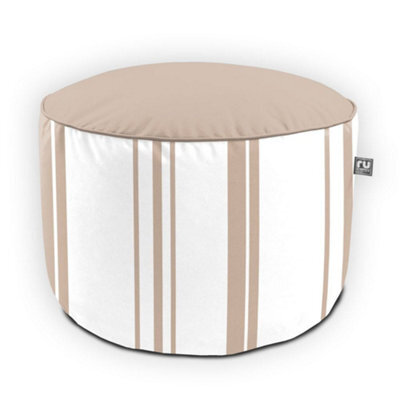 rucomfy Beanbags Rucomfy Printed Outdoor Ticking Stripe Pouffe Beanbag - Beige