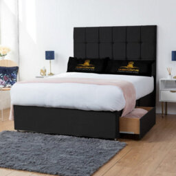 UKBEDFURNITURE Florence Black Plush  Divan Bed Base With 26 Inch Headboard - No Storage - thumbnail 2