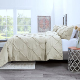 TheWhiteWater Limited Pintuck Duvet Cover Set + Matching Pillowcases With Bedsheet - 3In1 Hotel Style Bedding Set - Cream - thumbnail 4